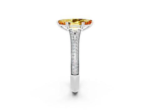 White gold Marquise Cut Citrine Split Shank Engagement Ring with Pavé Band_2