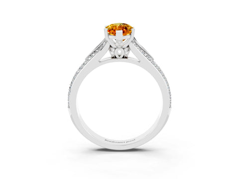 White gold Marquise Cut Citrine Split Shank Engagement Ring with Pavé Band_3