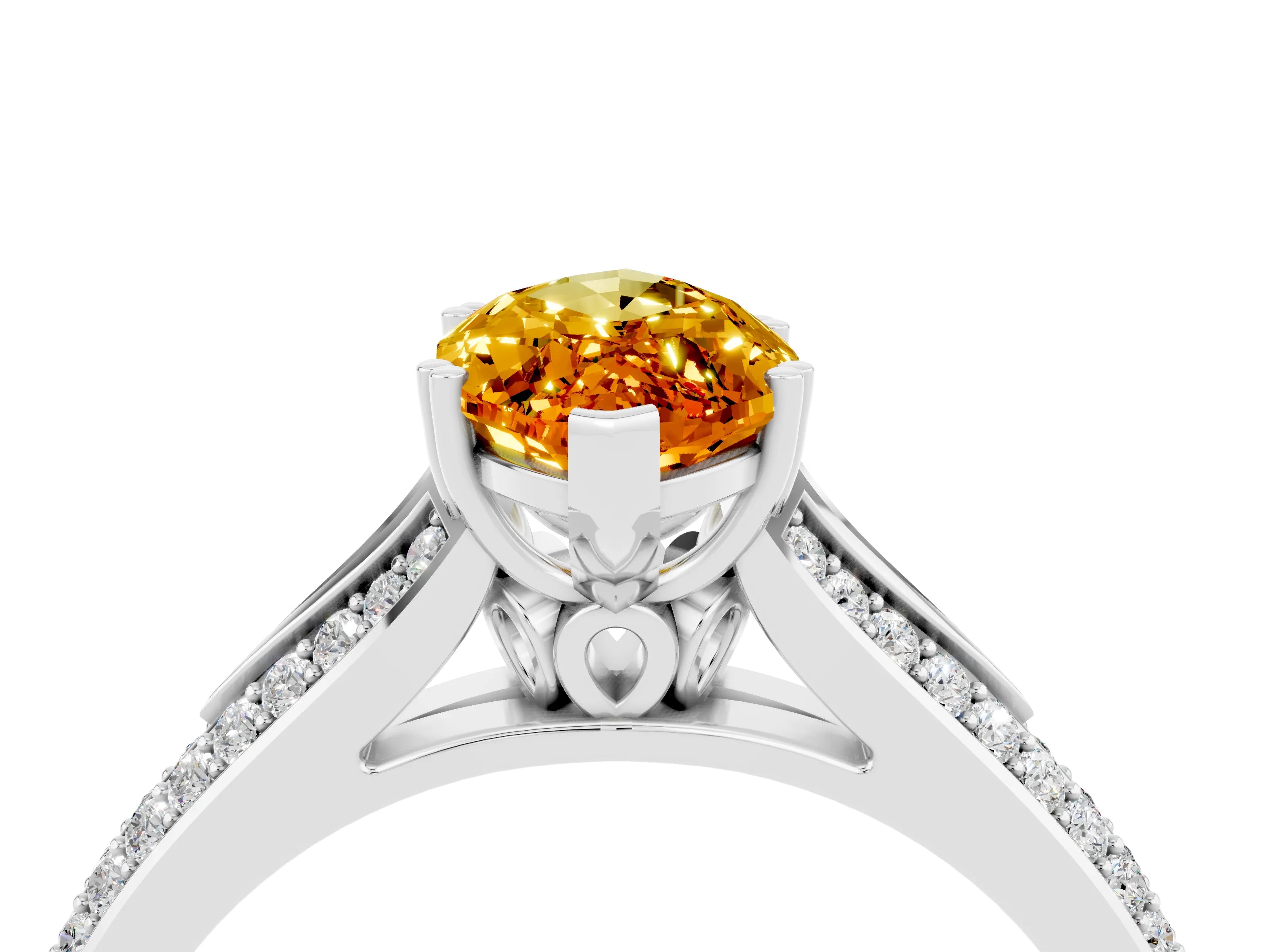 White gold Marquise Cut Citrine Split Shank Engagement Ring with Pavé Band_4