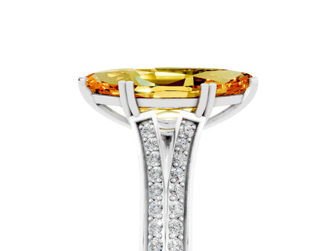 White gold Marquise Cut Citrine Split Shank Engagement Ring with Pavé Band_5