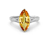 White gold Marquise Cut Citrine Split Shank Engagement Ring with Pavé Band