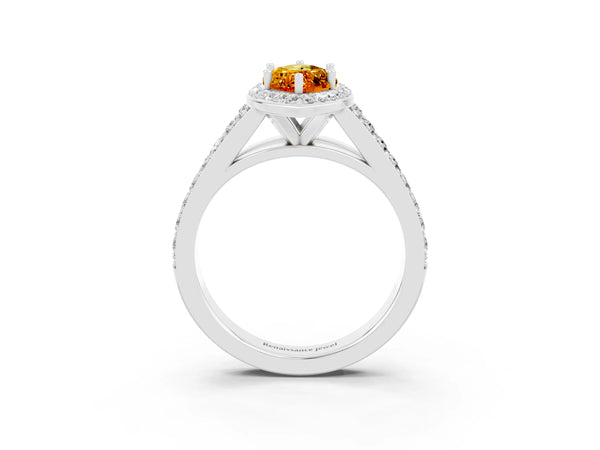Platinum Marquise Cut Citrine Split Shank Halo Ring with Four-Prong Setting
