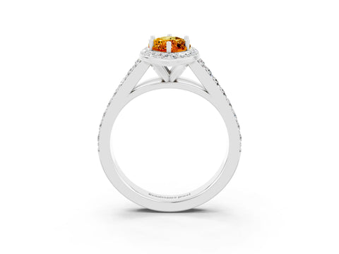White gold Marquise Cut Citrine Split Shank Halo Ring with Four-Prong Setting_15