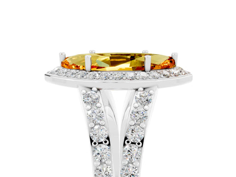 White gold Marquise Cut Citrine Split Shank Halo Ring with Four-Prong Setting_17