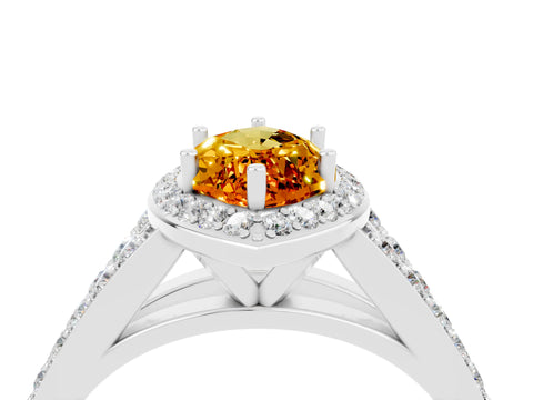 White gold Marquise Cut Citrine Split Shank Halo Ring with Four-Prong Setting_28