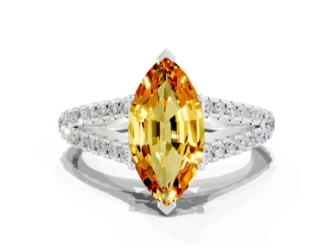 White gold Marquise Cut Citrine Split Shank Pavé Engagement Ring with Four-Prong Setting_12