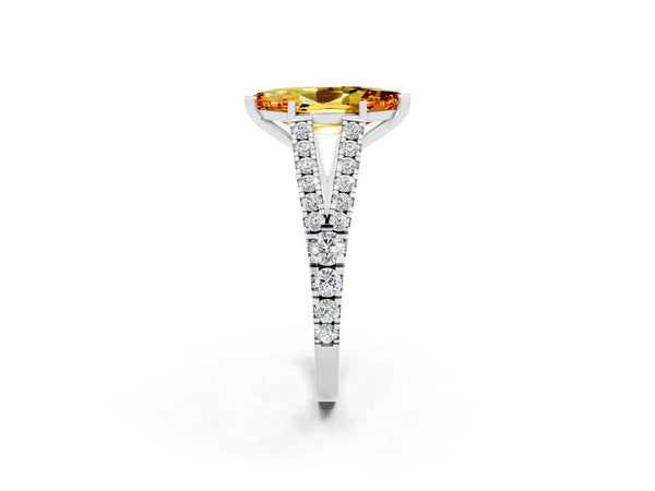 Platinum Marquise Cut Citrine Split Shank Pavé Engagement Ring with Four-Prong Setting