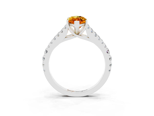 Silver Marquise Cut Citrine Split Shank Pavé Engagement Ring with Four-Prong Setting