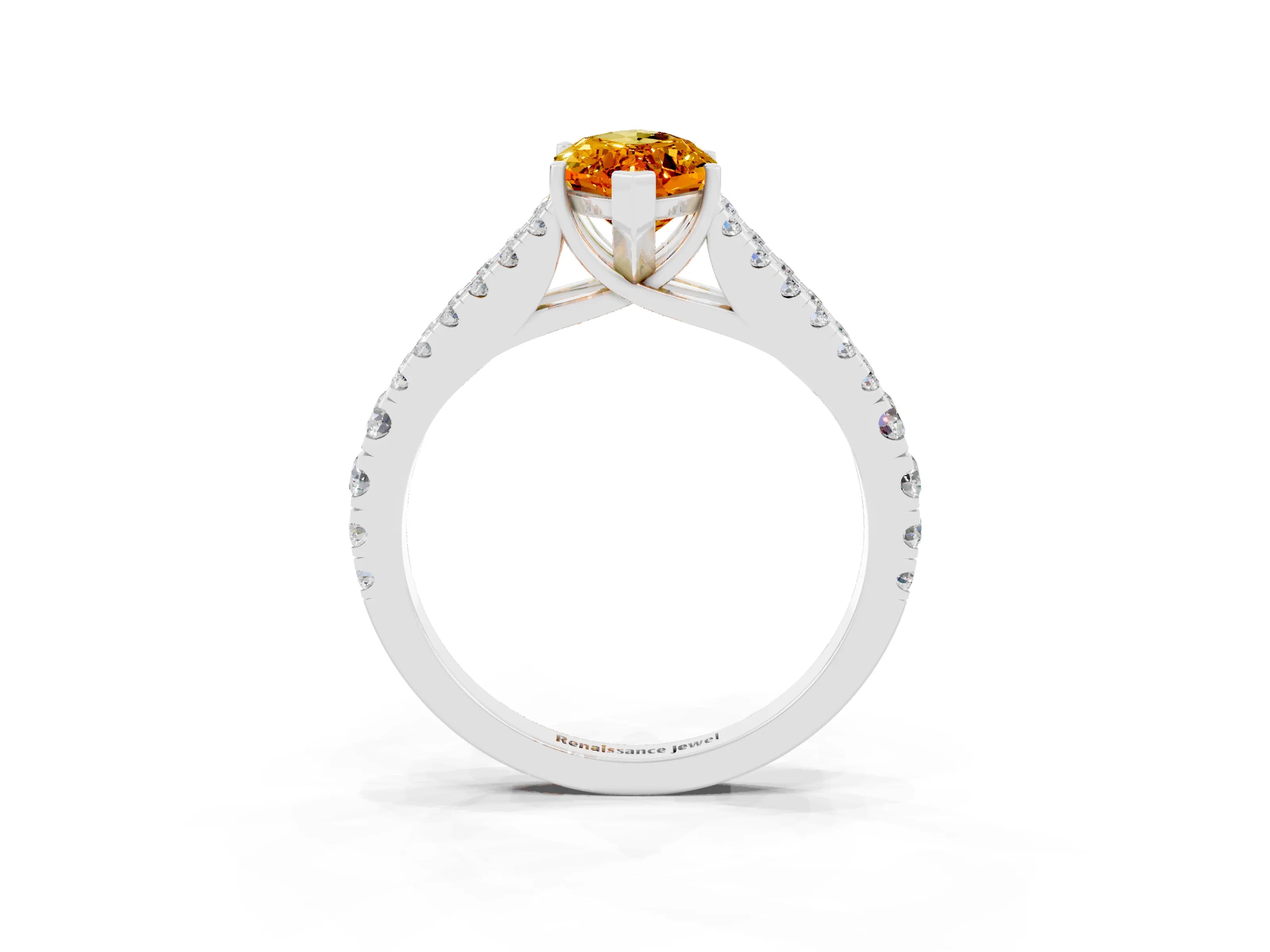 White gold Marquise Cut Citrine Split Shank Pavé Engagement Ring with Four-Prong Setting_15