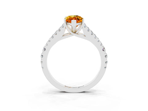 White gold Marquise Cut Citrine Split Shank Pavé Engagement Ring with Four-Prong Setting_15