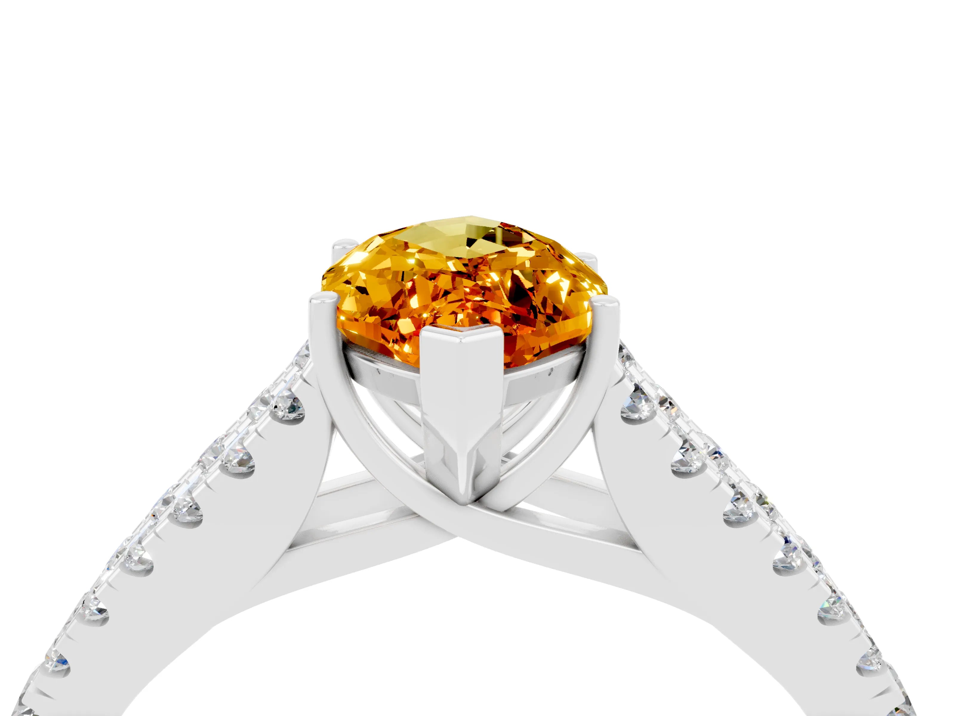 White gold Marquise Cut Citrine Split Shank Pavé Engagement Ring with Four-Prong Setting_16