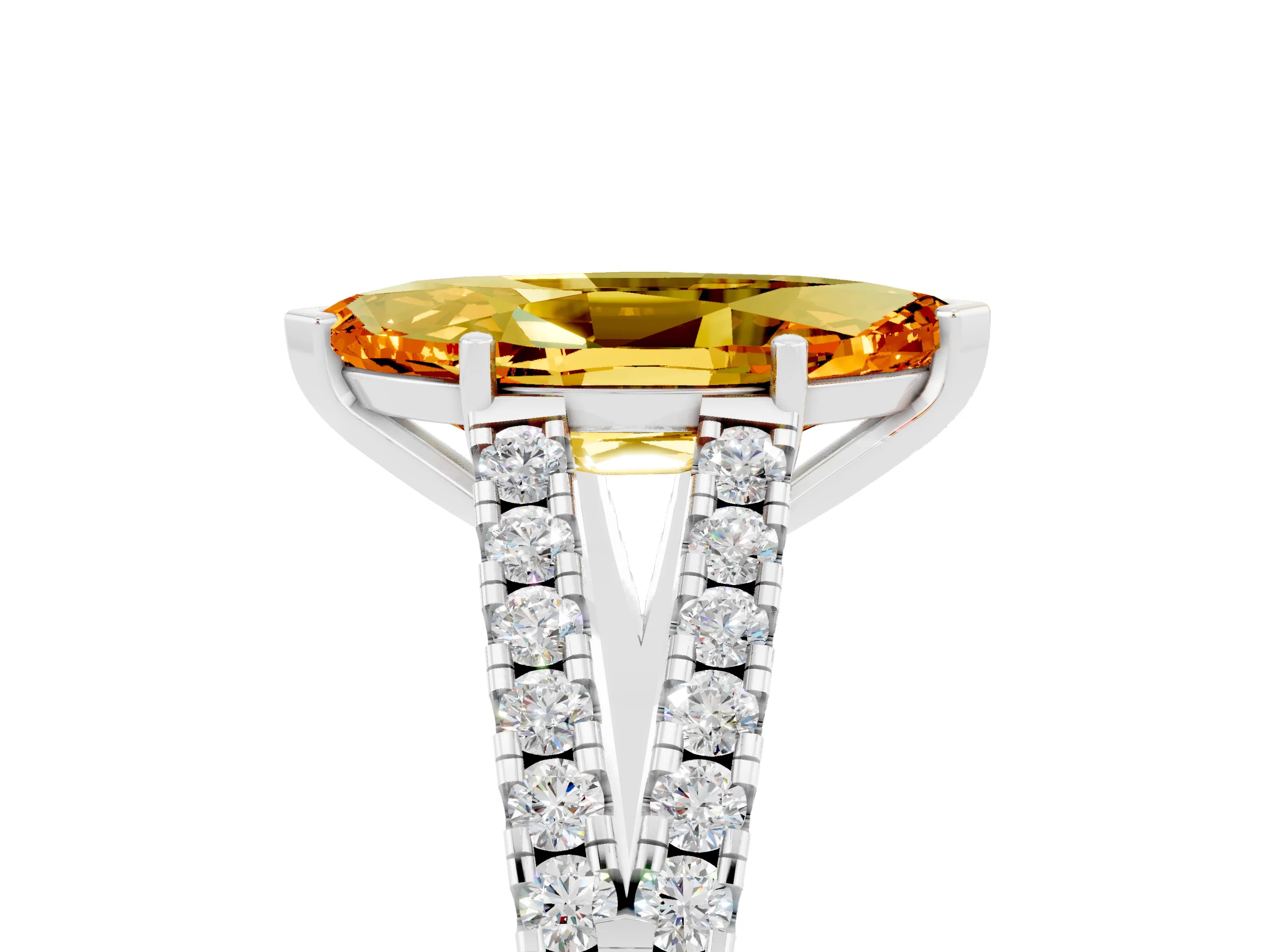 White gold Marquise Cut Citrine Split Shank Pavé Engagement Ring with Four-Prong Setting_17