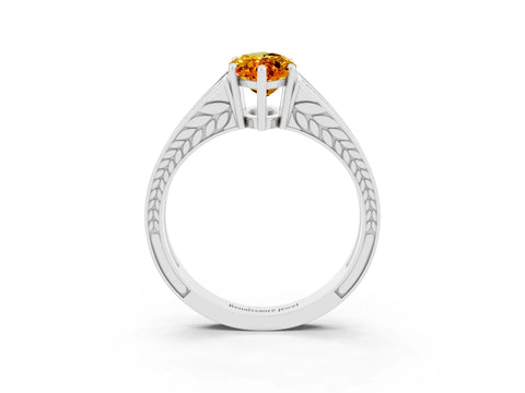 White gold Marquise Cut Citrine Split Shank Ring with Pavé Band and Four-Prong Setting_3