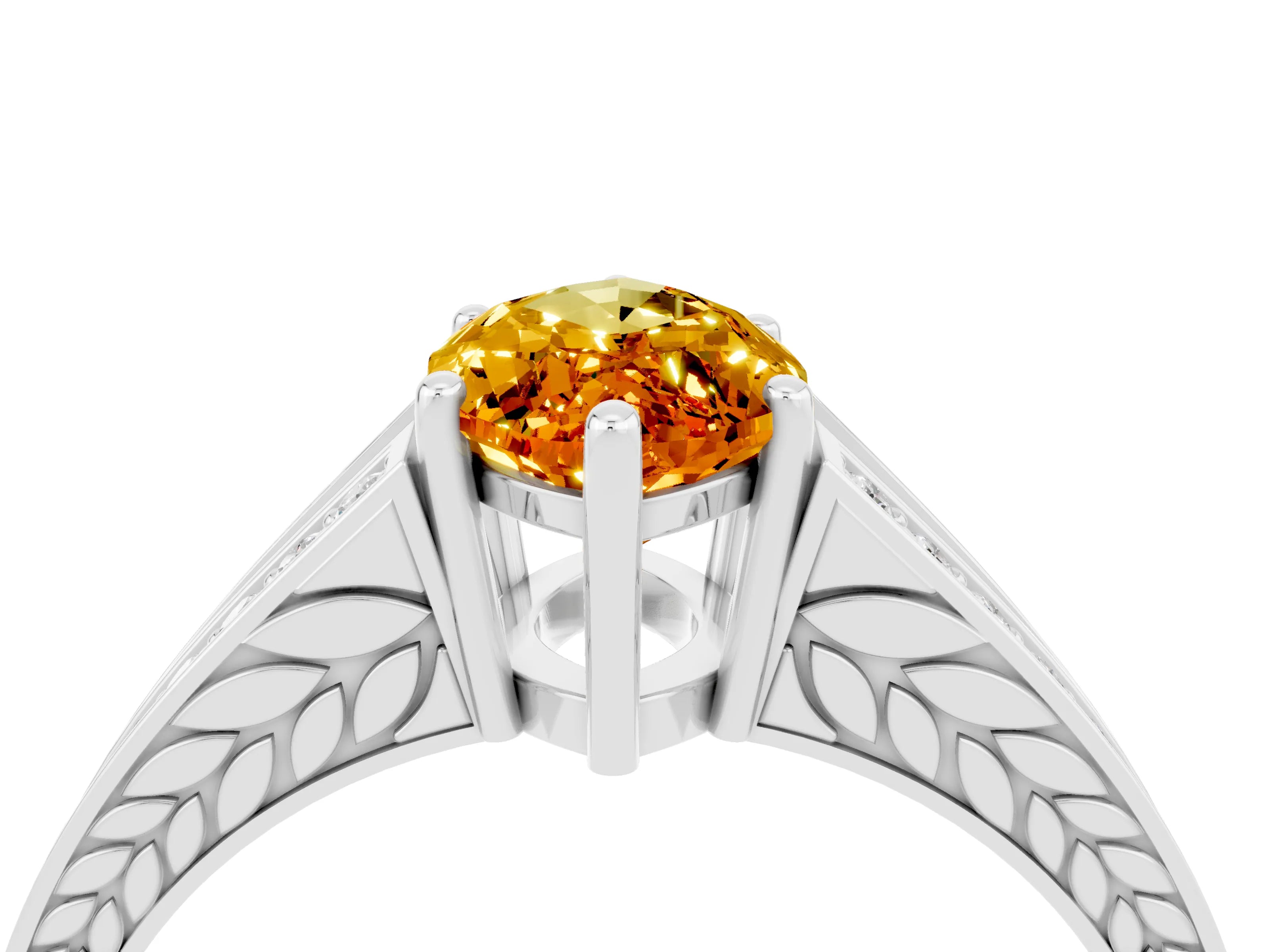 White gold Marquise Cut Citrine Split Shank Ring with Pavé Band and Four-Prong Setting_4