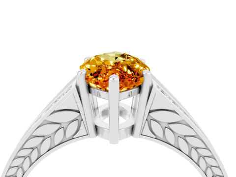 White gold Marquise Cut Citrine Split Shank Ring with Pavé Band and Four-Prong Setting_4