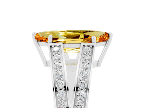 White gold Marquise Cut Citrine Split Shank Ring with Pavé Band and Four-Prong Setting_5