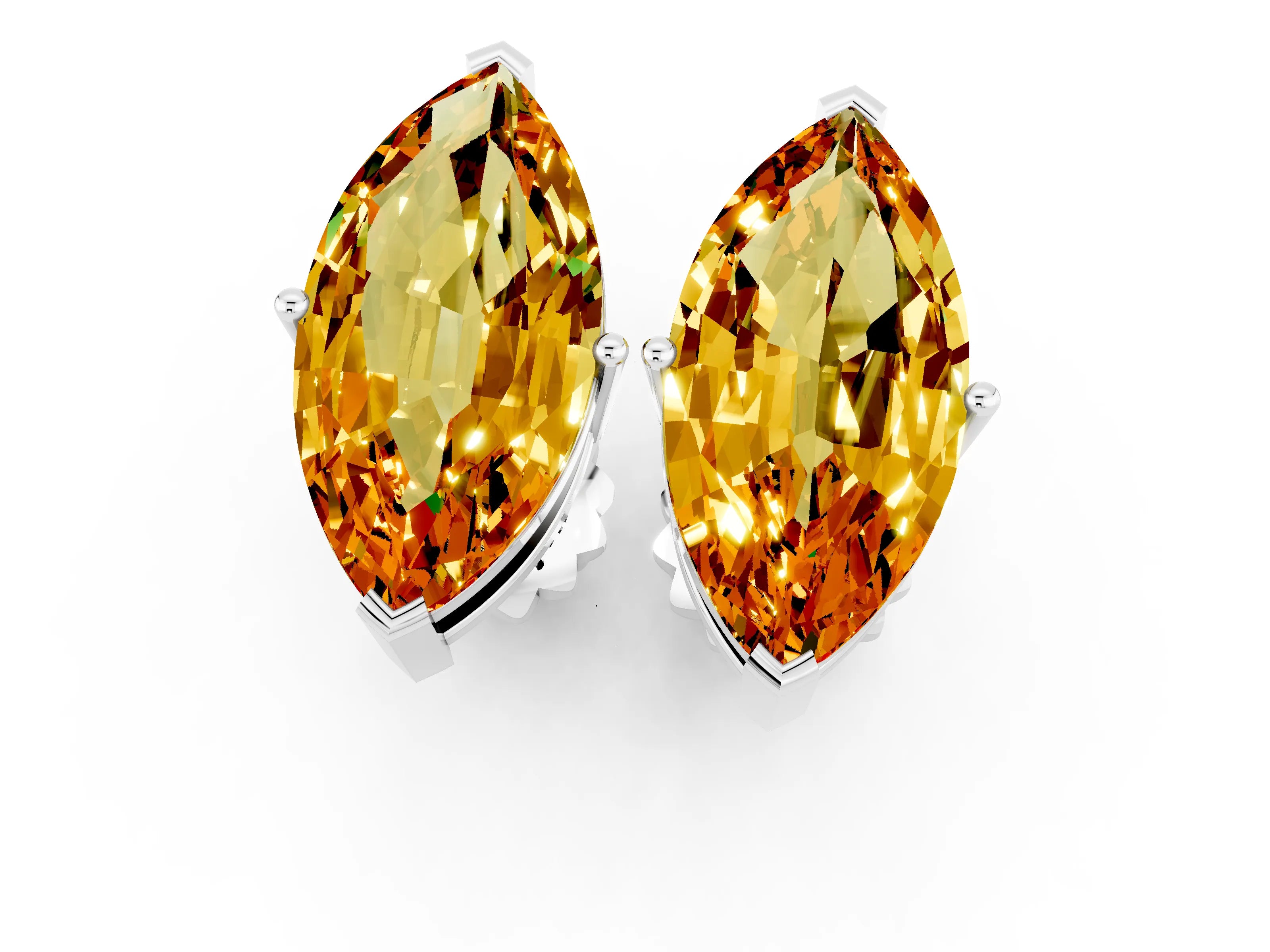 White gold Marquise Cut Citrine Stud Earrings_22