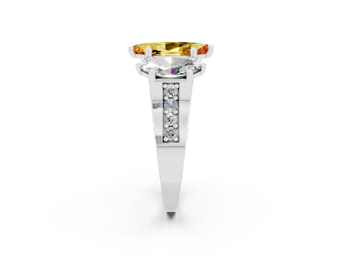 White gold Marquise Cut Citrine Three-Stone Ring with Channel Set Band and Four-Prong Setting_2