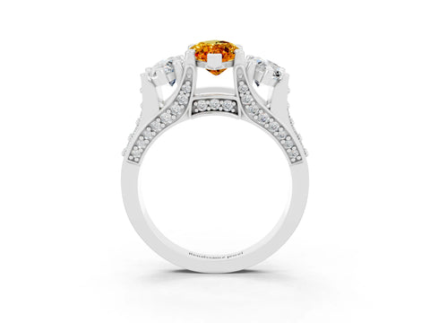 White gold Marquise Cut Citrine Three-Stone Ring with Channel Set Band and Four-Prong Setting_3