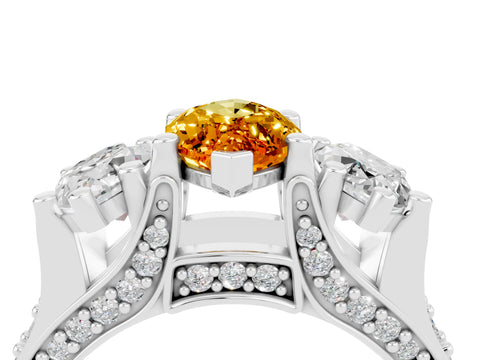 White gold Marquise Cut Citrine Three-Stone Ring with Channel Set Band and Four-Prong Setting_4