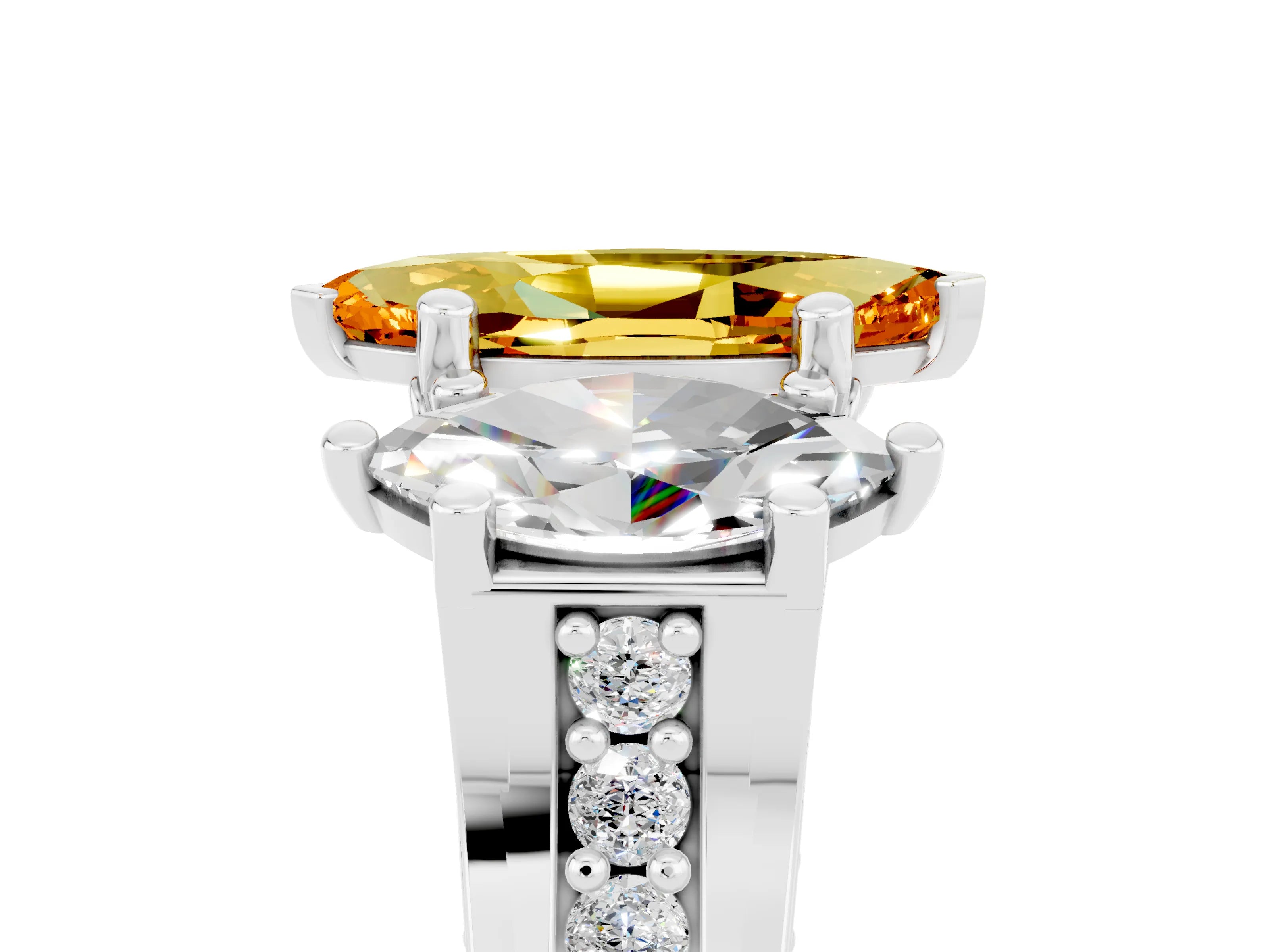 White gold Marquise Cut Citrine Three-Stone Ring with Channel Set Band and Four-Prong Setting_5