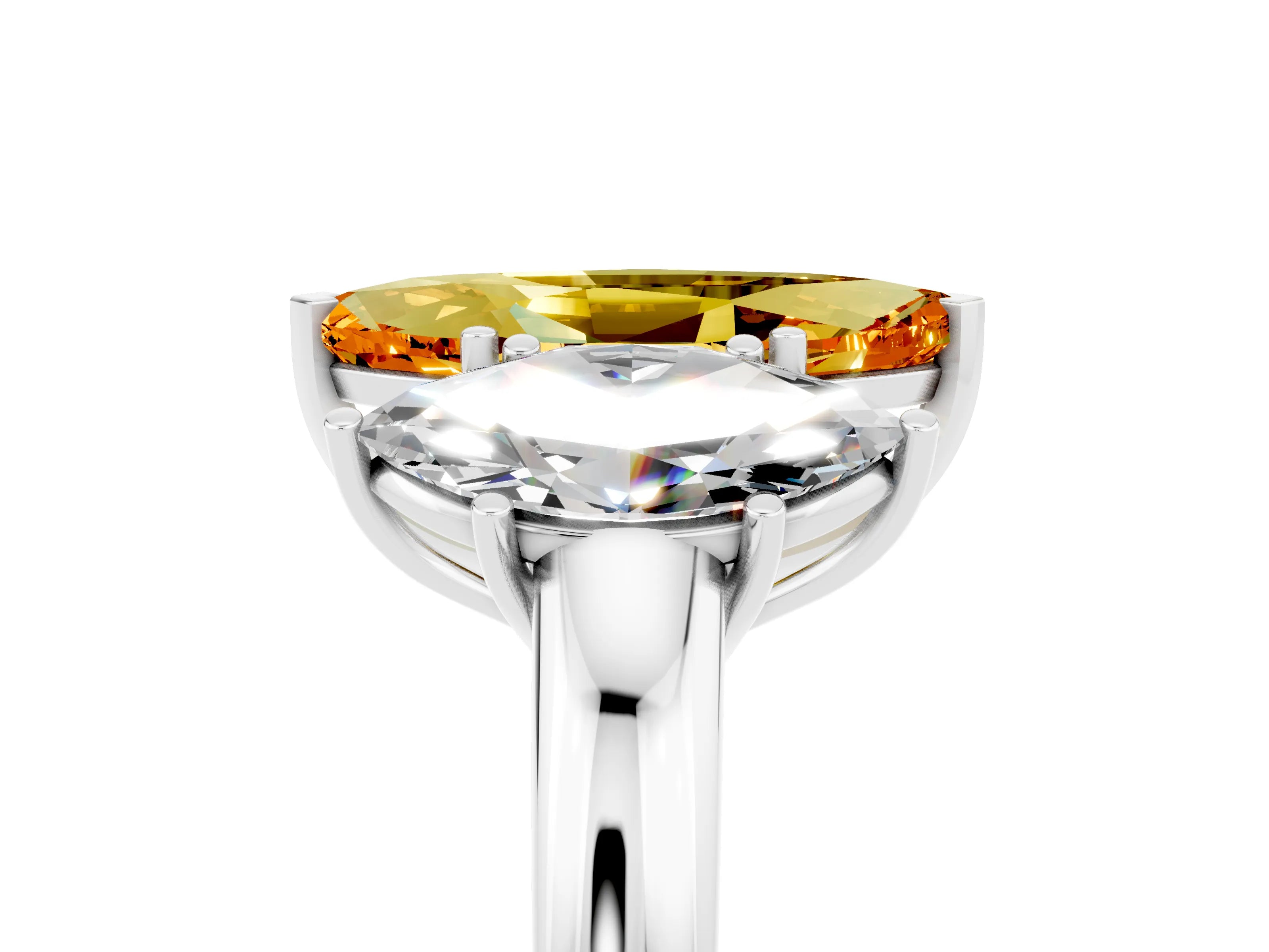 White gold Marquise Cut Citrine Three-Stone Ring with Four-Prong Setting and Classic Band_5