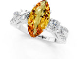 White gold Marquise Cut Citrine Three-Stone Ring with Pavé Split Shank and Four-Prong Setting_13