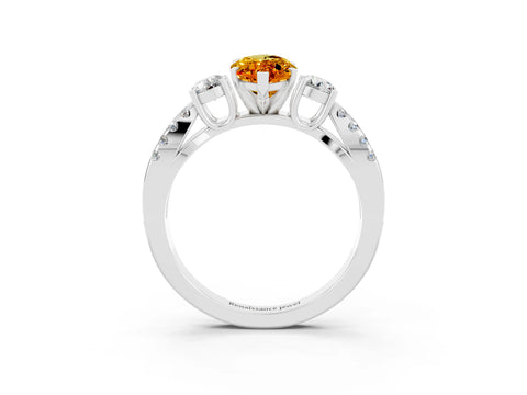 White gold Marquise Cut Citrine Three-Stone Ring with Pavé Split Shank and Four-Prong Setting_15