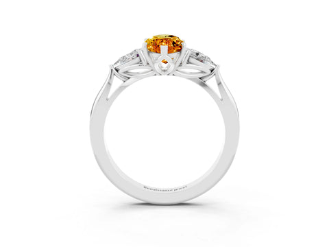 White gold Marquise Cut Citrine Three-Stone Ring with Pear Side Stones and Four-Prong Setting_15
