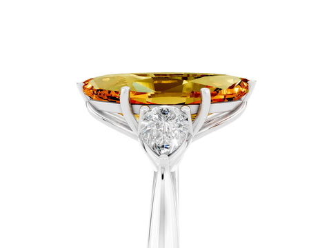 White gold Marquise Cut Citrine Three-Stone Ring with Pear Side Stones and Four-Prong Setting_17