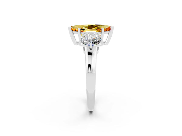 Platinum Marquise Cut Citrine Three-Stone Ring with Prong Setting and Classic Band