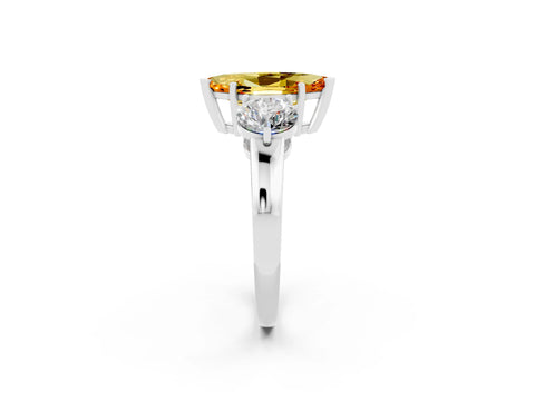White gold Marquise Cut Citrine Three-Stone Ring with Prong Setting and Classic Band_2