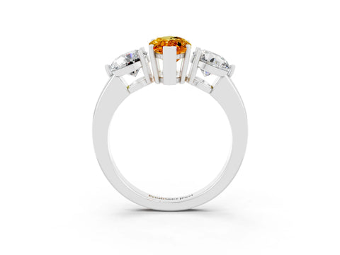 White gold Marquise Cut Citrine Three-Stone Ring with Prong Setting and Classic Band_3