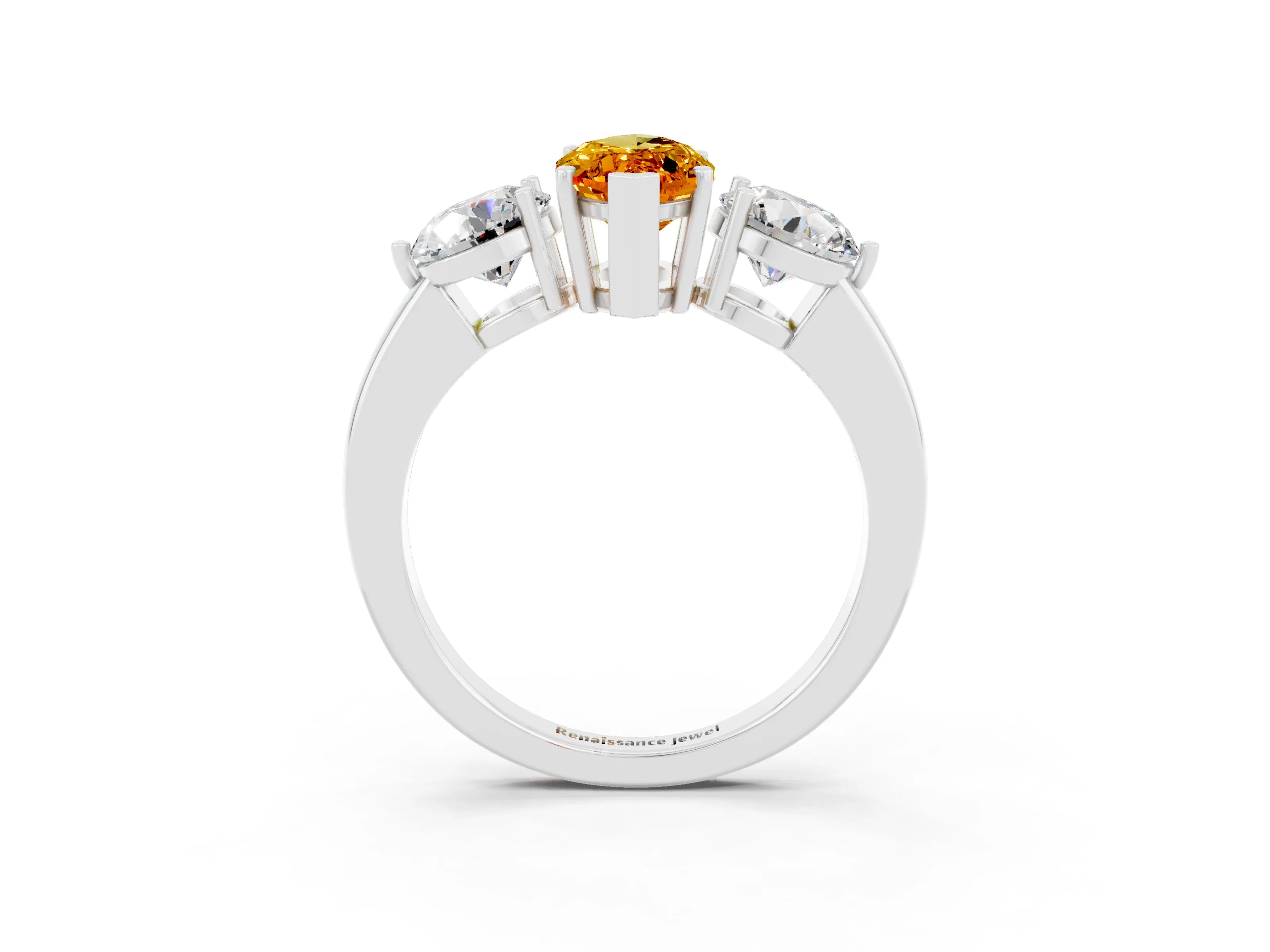White gold Marquise Cut Citrine Three-Stone Ring with Prong Setting and Classic Band_3