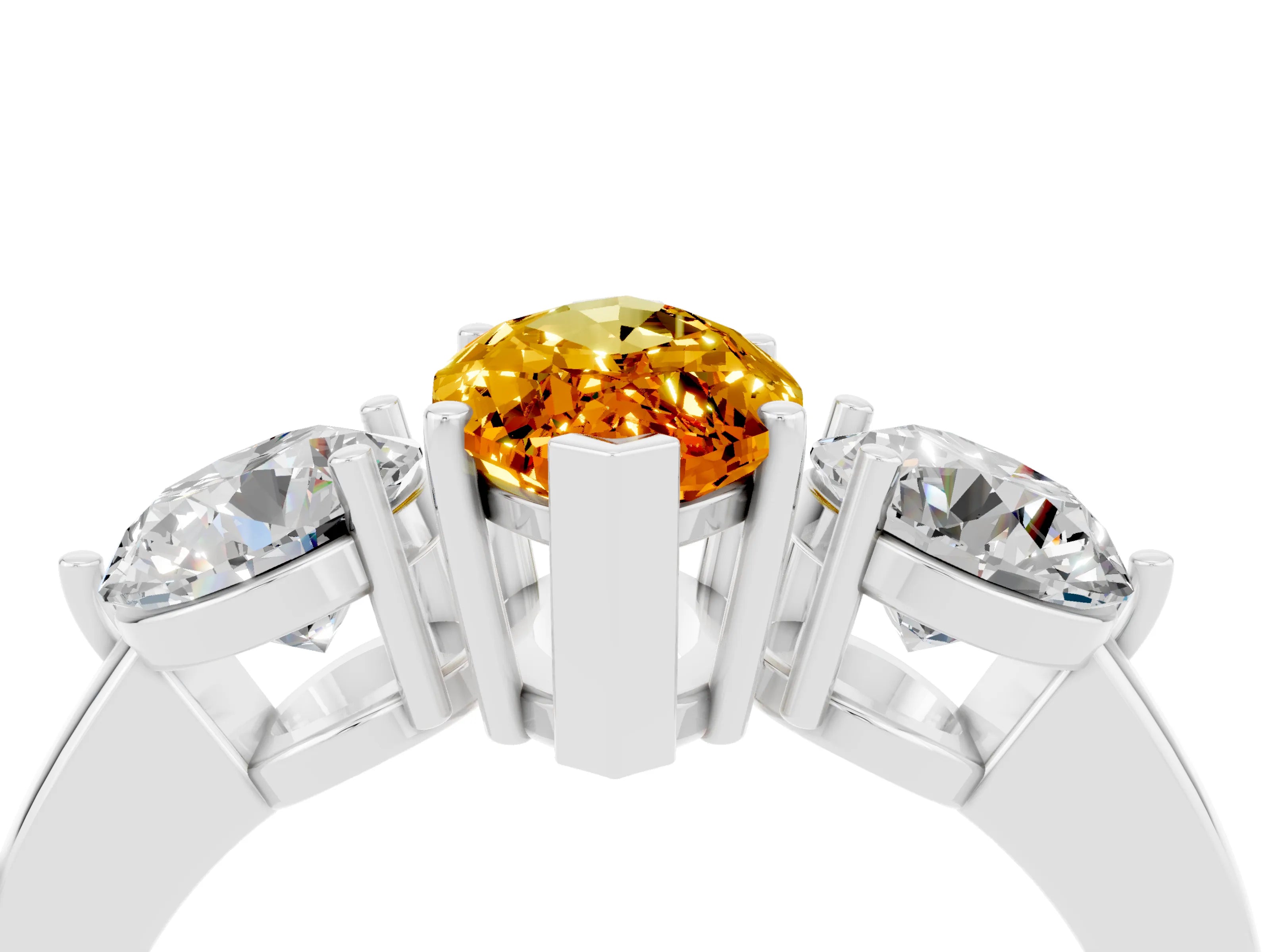 White gold Marquise Cut Citrine Three-Stone Ring with Prong Setting and Classic Band_4