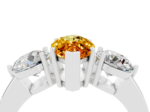 White gold Marquise Cut Citrine Three-Stone Ring with Prong Setting and Classic Band_4