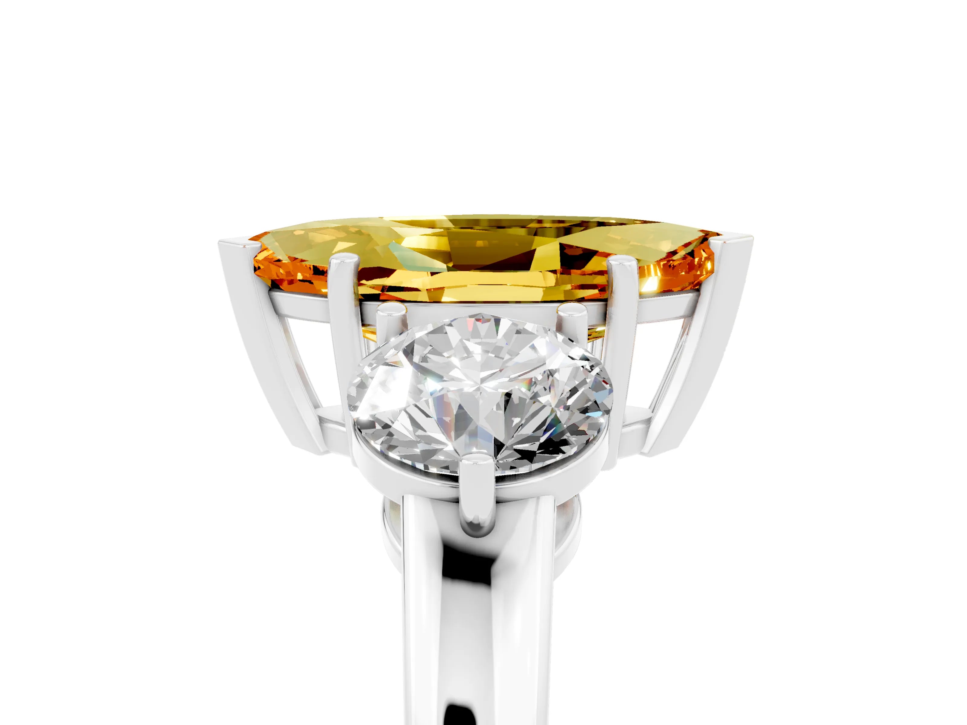 White gold Marquise Cut Citrine Three-Stone Ring with Prong Setting and Classic Band_5