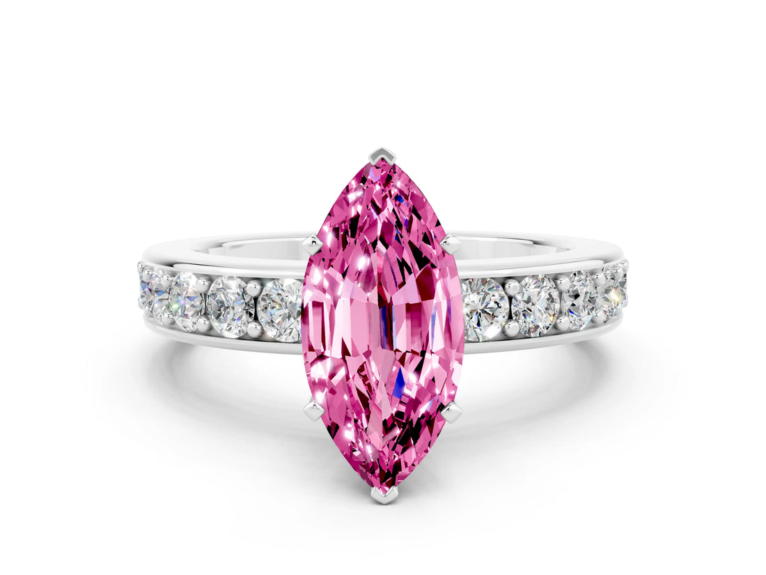 White gold Marquise Cut Cut Channel Set Diamond Engagement Ring with Four-Prong Setting_12
