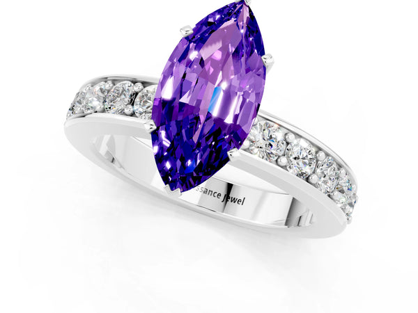 Platinum Marquise Cut Tanzanite Engagement Ring with Channel Set Round  Band and Prong Setting