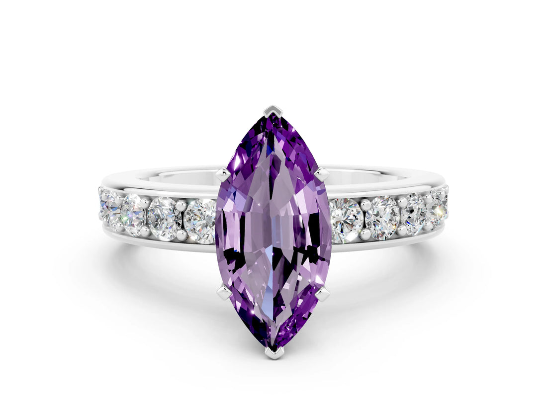White gold Marquise Cut Cut Channel Set Diamond Engagement Ring with Four-Prong Setting