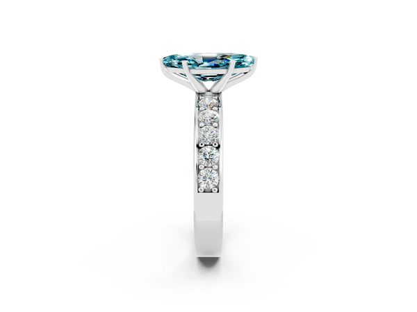 Silver Marquise Cut Blue Topaz Engagement Ring with Channel Set Round  Band and Prong Setting