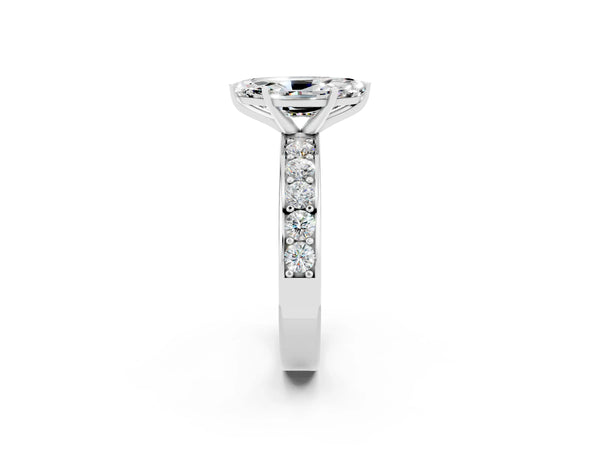 Platinum Marquise Cut Moissanite Engagement Ring with Channel Set Round  Band and Prong Setting