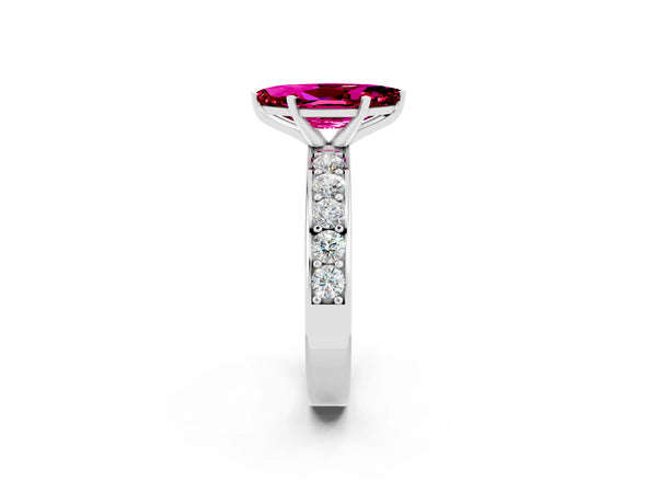 Silver Marquise Cut Garnet Engagement Ring with Channel Set Round  Band and Prong Setting