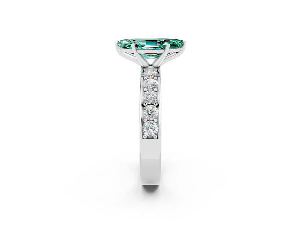 Platinum Marquise Cut Green Sapphire Engagement Ring with Channel Set Round  Band and Prong Setting