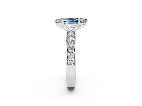 White gold Marquise Cut Aquamarine Engagement Ring with Channel Set Round  Band and Prong Setting