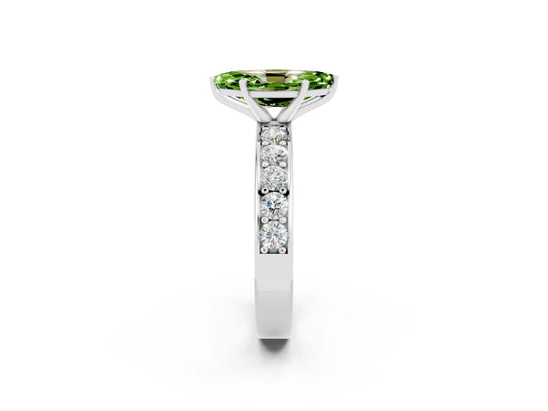 Platinum Marquise Cut Peridot Engagement Ring with Channel Set Round  Band and Prong Setting
