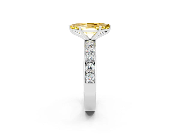 White gold Marquise Cut Yellow Sapphire Engagement Ring with Channel Set Round  Band and Prong Setting