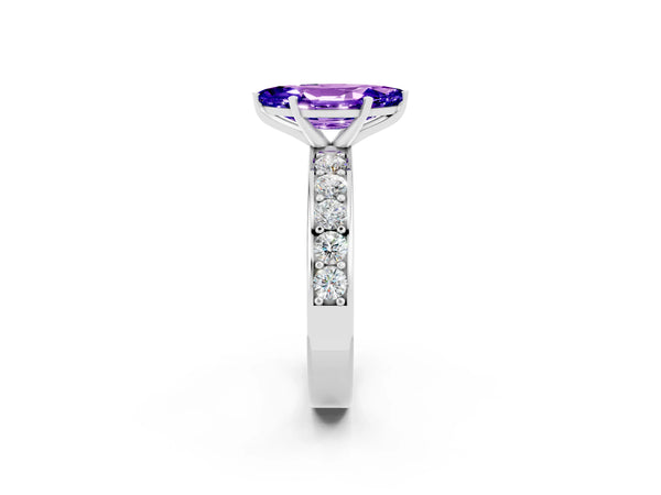 White gold Marquise Cut Tanzanite Engagement Ring with Channel Set Round  Band and Prong Setting