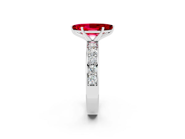 Silver Marquise Cut Ruby Engagement Ring with Channel Set Round  Band and Prong Setting