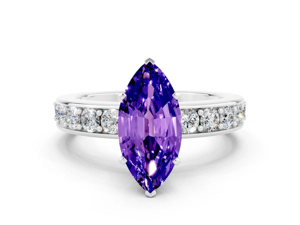 Platinum Marquise Cut Tanzanite Engagement Ring with Channel Set Round  Band and Prong Setting
